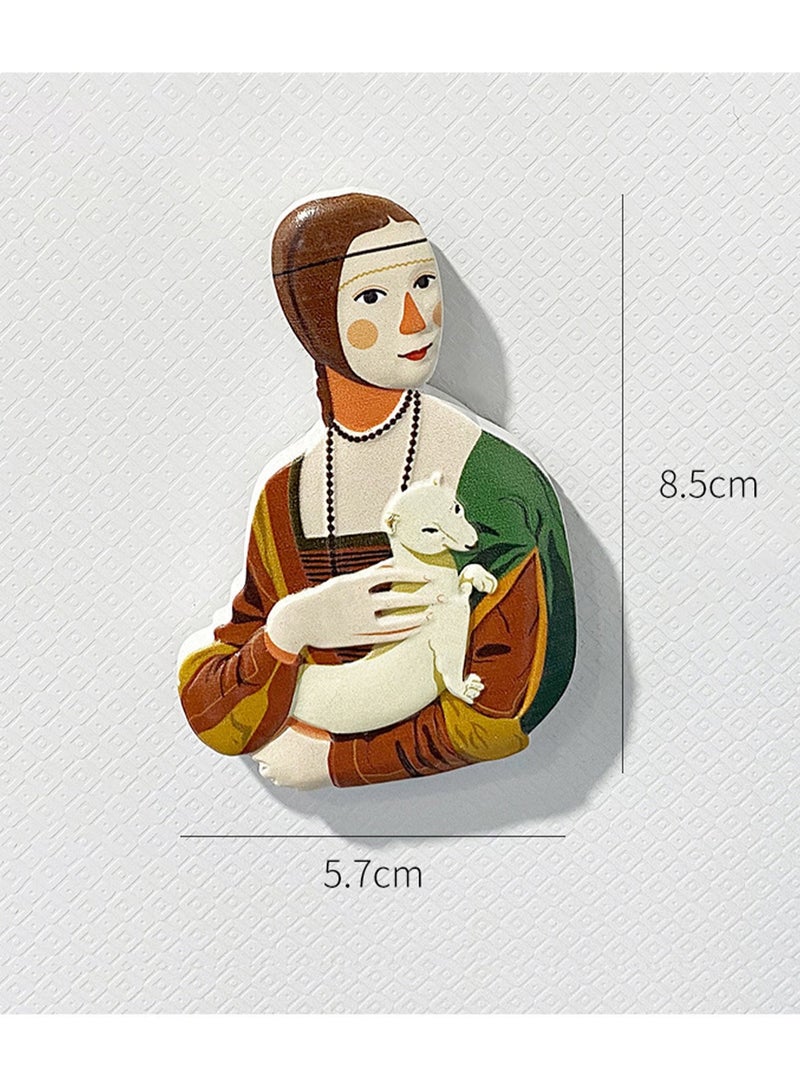 Woman Holding An Ermine Refrigerator Magnet Funny Character Cute Creative Magnetic Stickers Finished Refrigerator Magnet Home Decoration Accessories - Image 2