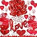 VBEOLLOV Red Valentines Day Decorations with Red Heart Balloons and Love Balloon Fake Rose Petals for Wedding Decor Anniversary Decorations Romantic with red Latex Balloons and Heart Hanging Decor - Image 3
