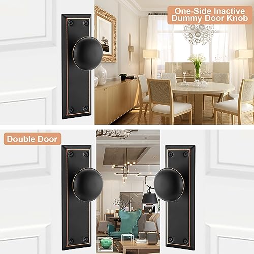newliplace 2 Pack Vintage Single Sided Dummy Door Knobs Interior Antique Long Plate Dummy Door Knobs in Oil Rubbed Bronze - Image 3
