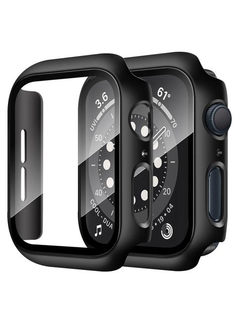 2 Pack Hard Case Compatible with Apple Watch Case Series 8 Series 7 [41mm] with Tempered Glass Screen Protector, Protective Covers Compatible for iWatch 41mm (Black + Black)