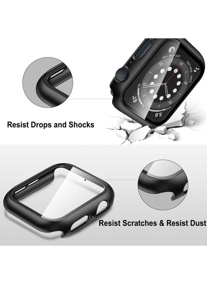 Anlinser - 2 Pack Hard Case Compatible with Apple Watch Case Series 8 Series 7 [41mm] with Tempered Glass Screen Protector, Protective Covers Compatible for iWatch 41mm (Black + Black) - Image 1