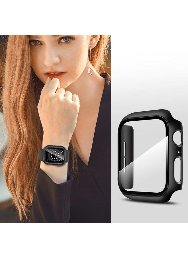Anlinser - 2 Pack Hard Case Compatible with Apple Watch Case Series 8 Series 7 [41mm] with Tempered Glass Screen Protector, Protective Covers Compatible for iWatch 41mm (Black + Black) - Image 1