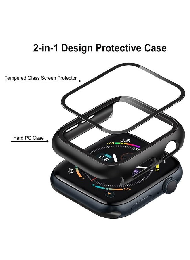 Anlinser - 2 Pack Hard Case Compatible with Apple Watch Case Series 8 Series 7 [41mm] with Tempered Glass Screen Protector, Protective Covers Compatible for iWatch 41mm (Black + Black) - Image 1