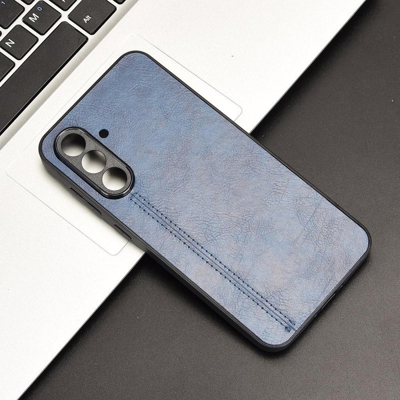 HuHa Case Cover For Samsung Galaxy A56 5G Cow Pattern Sewing Back Cover Phone Case(Blue) - Image 2