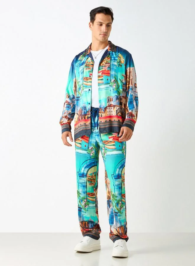 Splash FAV Graphic Print Pants with Drawstring Closure and Pockets