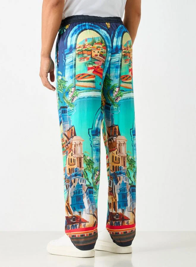 Splash FAV Graphic Print Pants with Drawstring Closure and Pockets