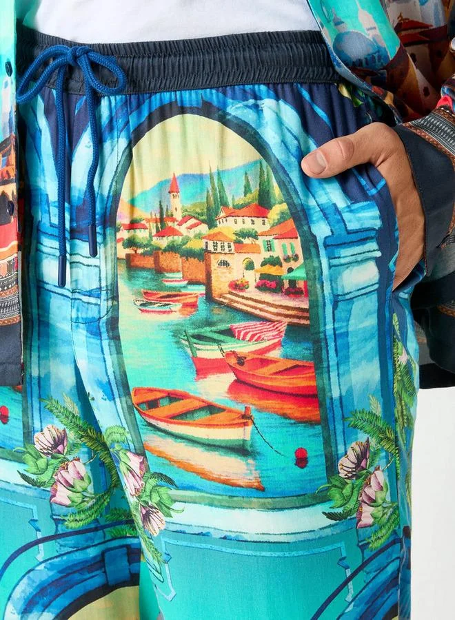 Splash FAV Graphic Print Pants with Drawstring Closure and Pockets