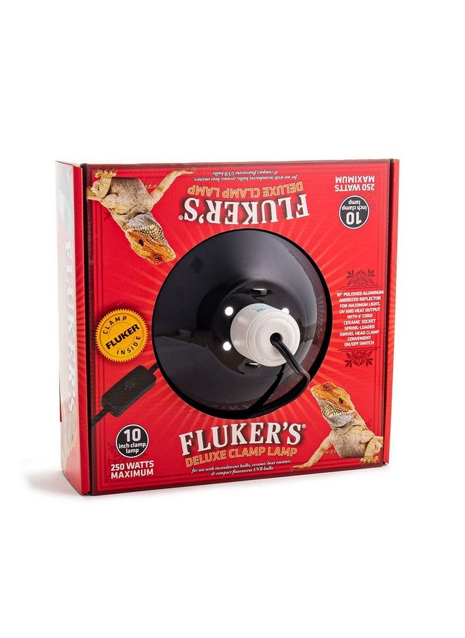 Fluker's Repta-Clamp Lamp, Heavy Duty Clamp Light For Reptile Tanks and Terrariums, UL/CUL Approved, Great for Reptile Basking, 250-Watt Maximum with On/Off Switch, 10"