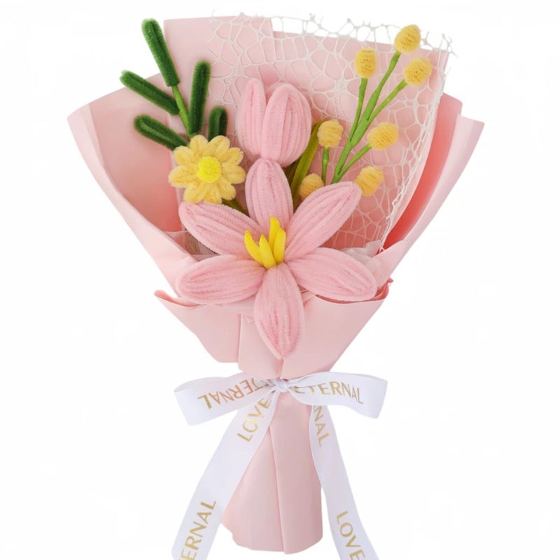 Piklado Hand-Woven Flower Bouquet Finishedï¼ˆ1pcsï¼‰ for Women Girlfriend Birthday Gift Wedding Decoration Crochet Artificial Flower, Bouquet Gift (Pink-Y) - Image 1