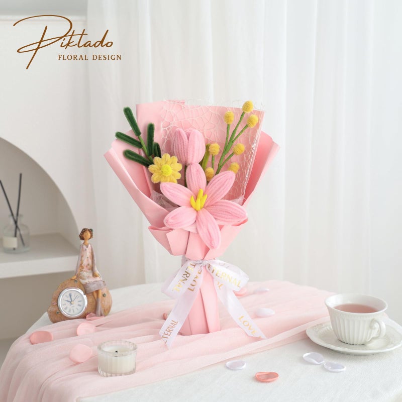 Piklado Hand-Woven Flower Bouquet Finishedï¼ˆ1pcsï¼‰ for Women Girlfriend Birthday Gift Wedding Decoration Crochet Artificial Flower, Bouquet Gift (Pink-Y) - Image 4