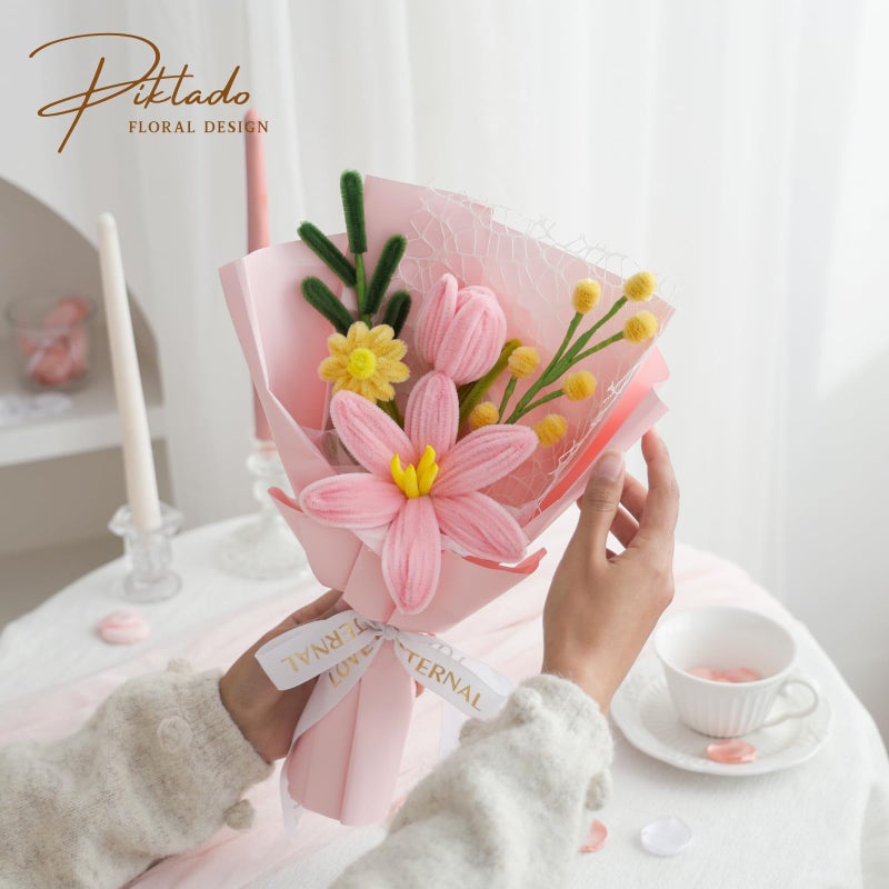 Piklado Hand-Woven Flower Bouquet Finishedï¼ˆ1pcsï¼‰ for Women Girlfriend Birthday Gift Wedding Decoration Crochet Artificial Flower, Bouquet Gift (Pink-Y) - Image 5