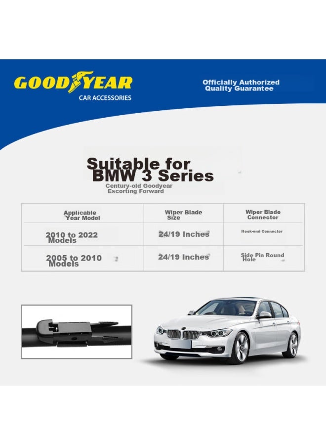 Goodyear Bmw 3 Series Windshield Wipers For 2005- Models 330/320li/325i 3 Series Gt, Original Quiet Wiper Blades, 1 Pair - Image 3