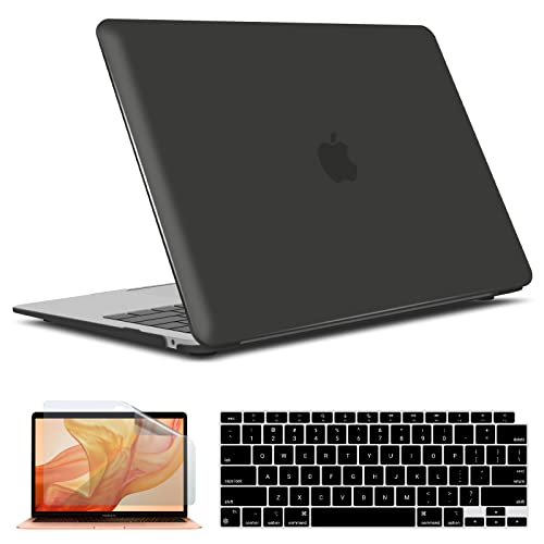 IBENZER Compatible with 2022 2021 2020 MacBook Air 13 inch case M1 A2337 A2179 A1932, Hard Shell Case&Keyboard Cover&Screen Film for Mac Air 13 with Touch ID, Black, AT13BK+2 - Image 1
