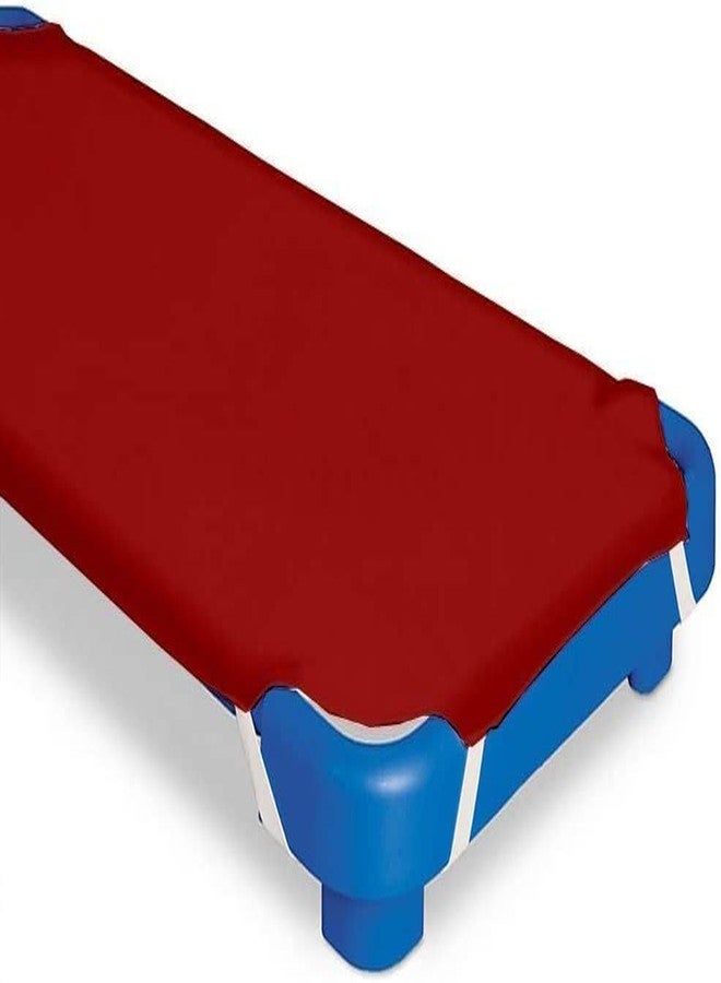 COTTON SHEET 600 Thread Count, Toddler Cot Sheets with Corners Elastic, Standard Mat Size Day-Care/Pre-School 100% Egyptian Cotton Kids Nap Time Fitted Sheets, Burgundy Solid (23" WX55 L) Pack of 10 - Image 4