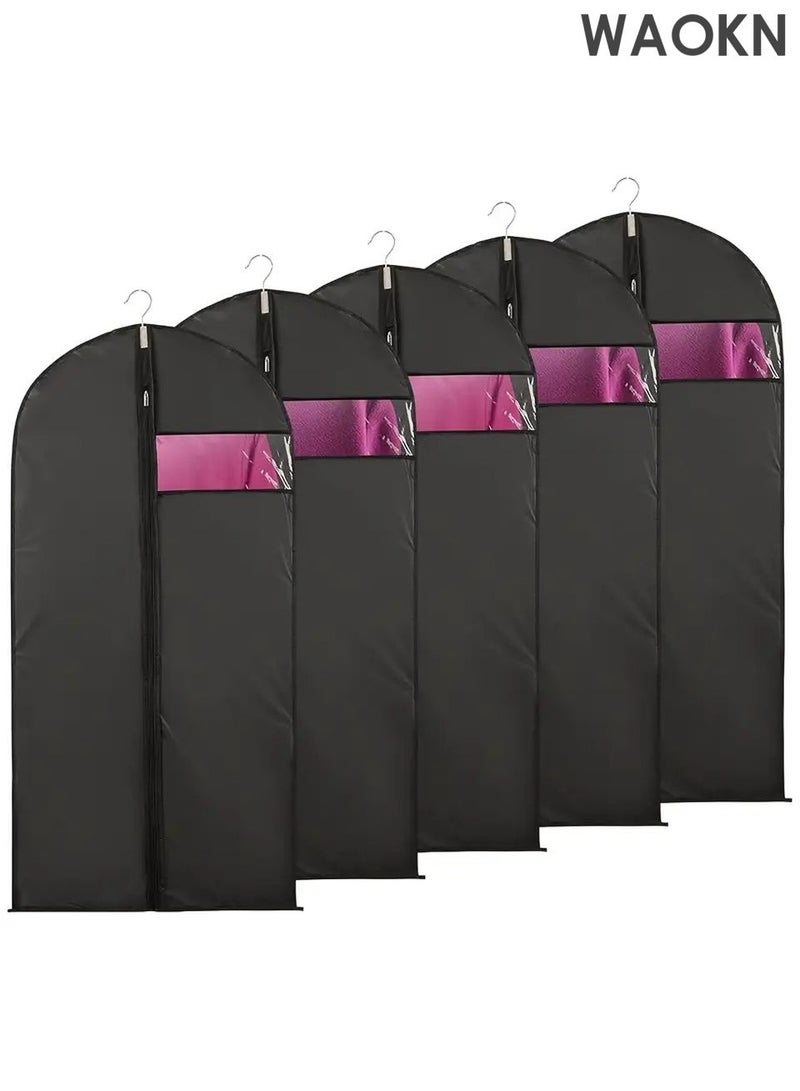 دبليو أيه أو كي أن حقيبة ملابس، حقيبة ملابس، حقيبة بدلات، أغطية ملابس مع نافذة شفافة، حقائب معاطف للخزانة والسفر، مقاومة للغبار، لتعليق الملابس، حقيبة بدلات صديقة للبيئة وجيدة التهوية، أغطية ملابس لتخزين البدلات، قمصان، تيشيرتات، وسترات، مناسبة للكبار والصغار، عبوة من 5 قطع. - Image 1