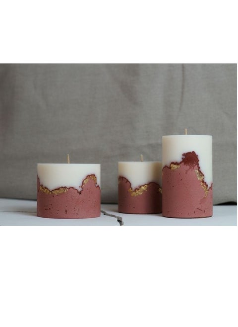 Decorative Candle Set with Handmade Gold Papers / 2 pcs