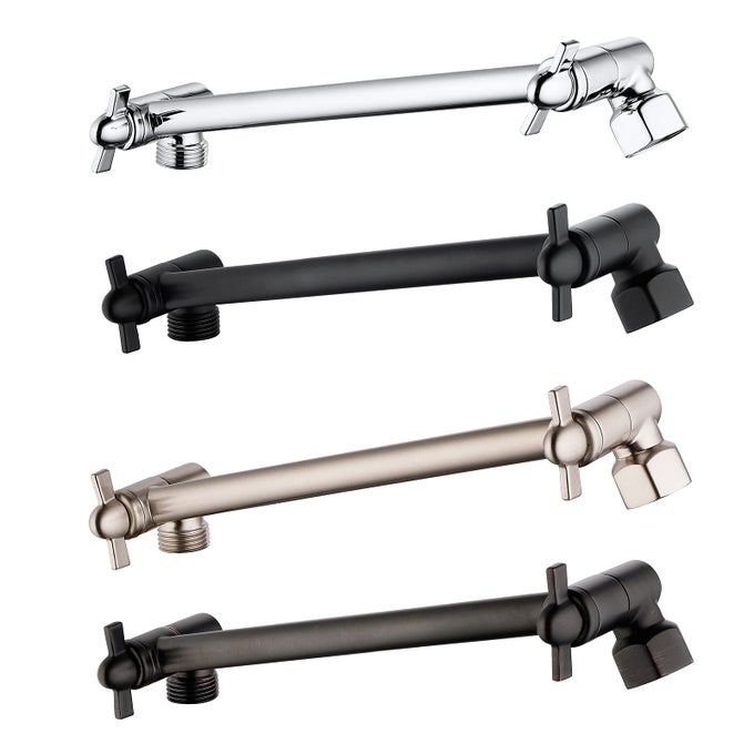 ADJUSTABLE SHOWER ARM 8 INCH BRUSHED NICKEL MODERN STYLE UNIVERSAL G12 THREADS EASY TOOL FREE INSTALLATION 5YEAR WARRANTY