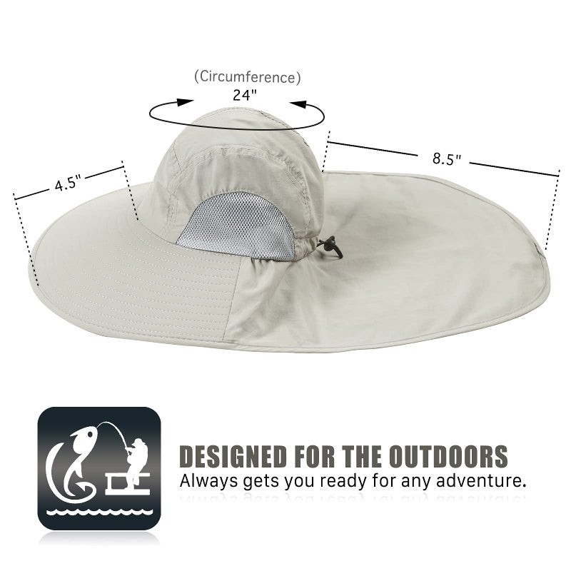 KOOLSOLY Outdoor Sun Hat for Men with 50+ UPF Protection Safari Cap Wide Brim Fishing Hat with Neck Flap, for Dad Light Grey - Image 3