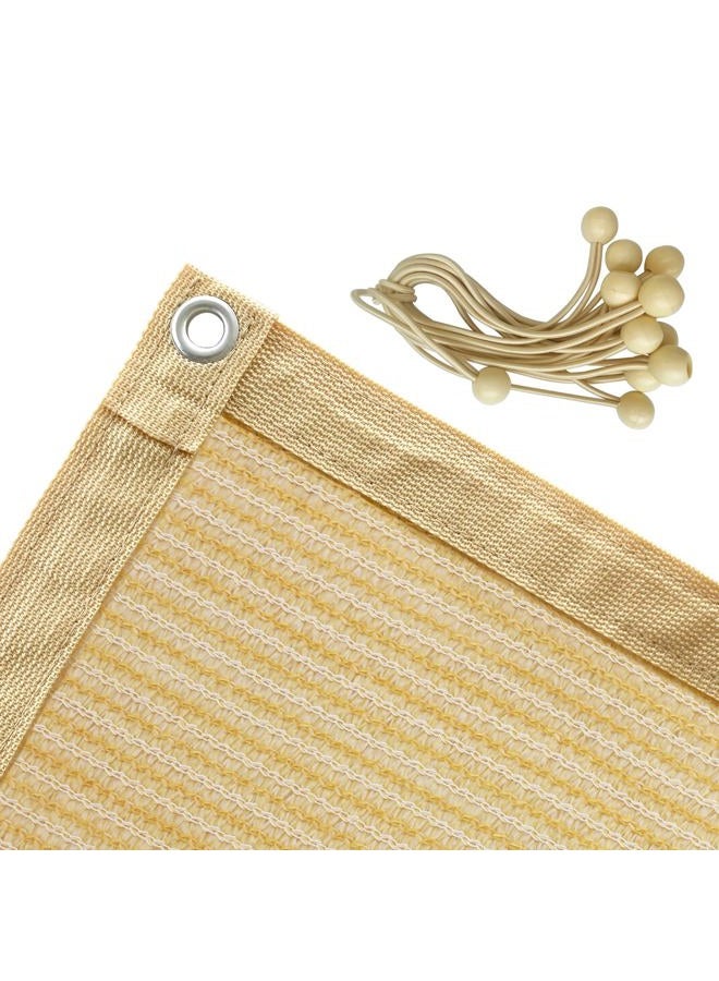 Shatex 90% Shade Fabric Sun Shade Cloth 12' x 20' Wheat Taped Edge with Grommets Sun-Block Mesh Shade for Pergola Cover Canopy,12 Bungee Balls - Image 1