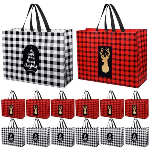 Ziliny 24 Pack Extra Large Christmas Gift Bags 16.9'' x 12.6'' x 6.8'' Waterproof Reusable Tote Bags with Handle Non Woven Christmas Grocery Shopping Totes for Holiday Xmas - Image 1