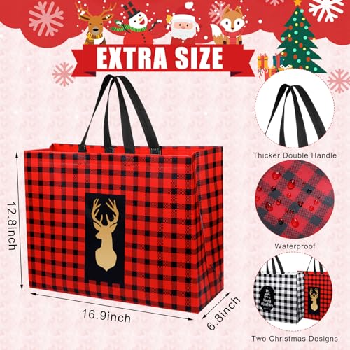 Ziliny 24 Pack Extra Large Christmas Gift Bags 16.9'' x 12.6'' x 6.8'' Waterproof Reusable Tote Bags with Handle Non Woven Christmas Grocery Shopping Totes for Holiday Xmas - Image 2