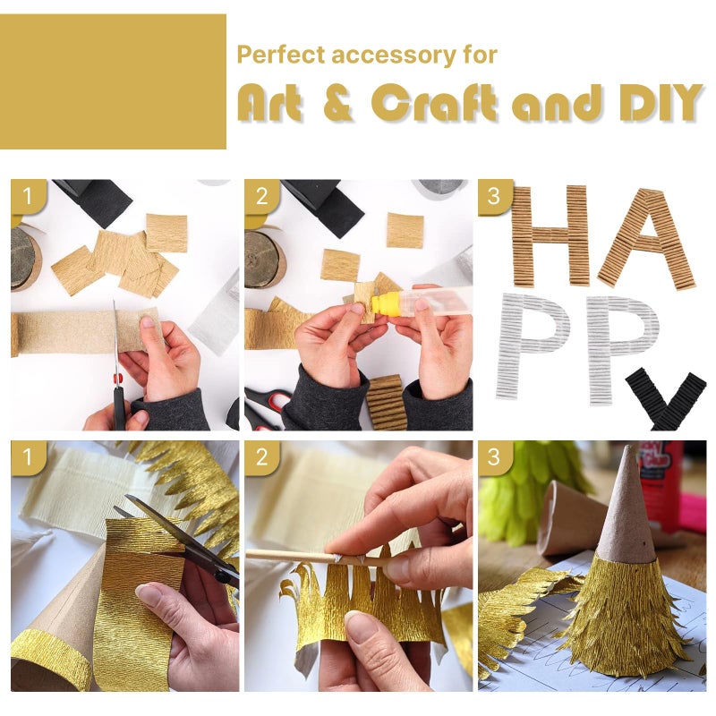 PartyWoo Gold Crepe Paper Streamers 4pcs 328ft Pack of Gold Crepe Paper for Wedding Birthday Baby Shower Engagement Anniversary New Year Eve Graduation Party Decorations(1.8 Inchx82 Ft/Roll) - Image 4