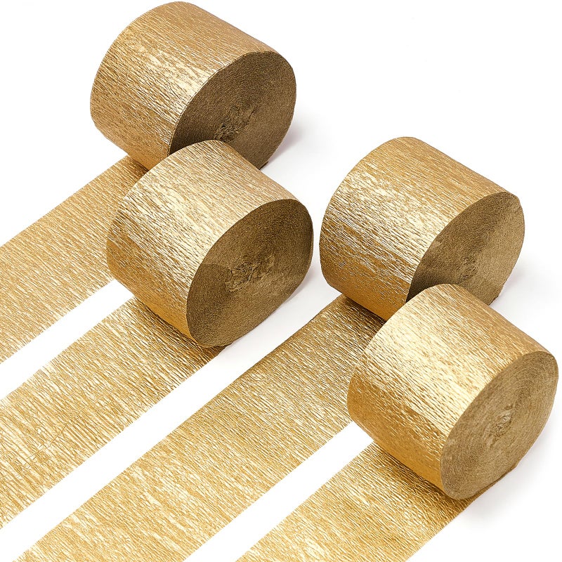 PartyWoo Gold Crepe Paper Streamers 4pcs 328ft Pack of Gold Crepe Paper for Wedding Birthday Baby Shower Engagement Anniversary New Year Eve Graduation Party Decorations(1.8 Inchx82 Ft/Roll) - Image 1