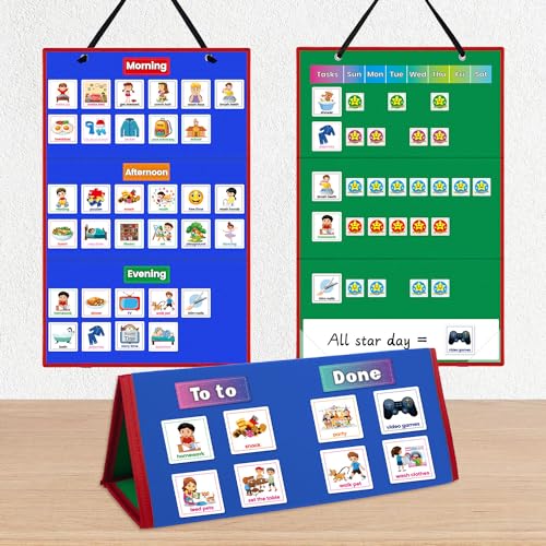 Amzoya Visual Schedule Chart for Kids,Large Visual Schedule Chart with Cards Autism Material for Toddlers,Responsibility Daily Schedule Board Communication - Image 1