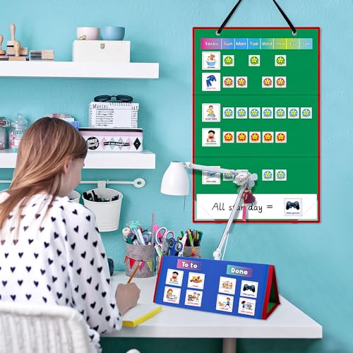 Amzoya Visual Schedule Chart for Kids,Large Visual Schedule Chart with Cards Autism Material for Toddlers,Responsibility Daily Schedule Board Communication - Image 5