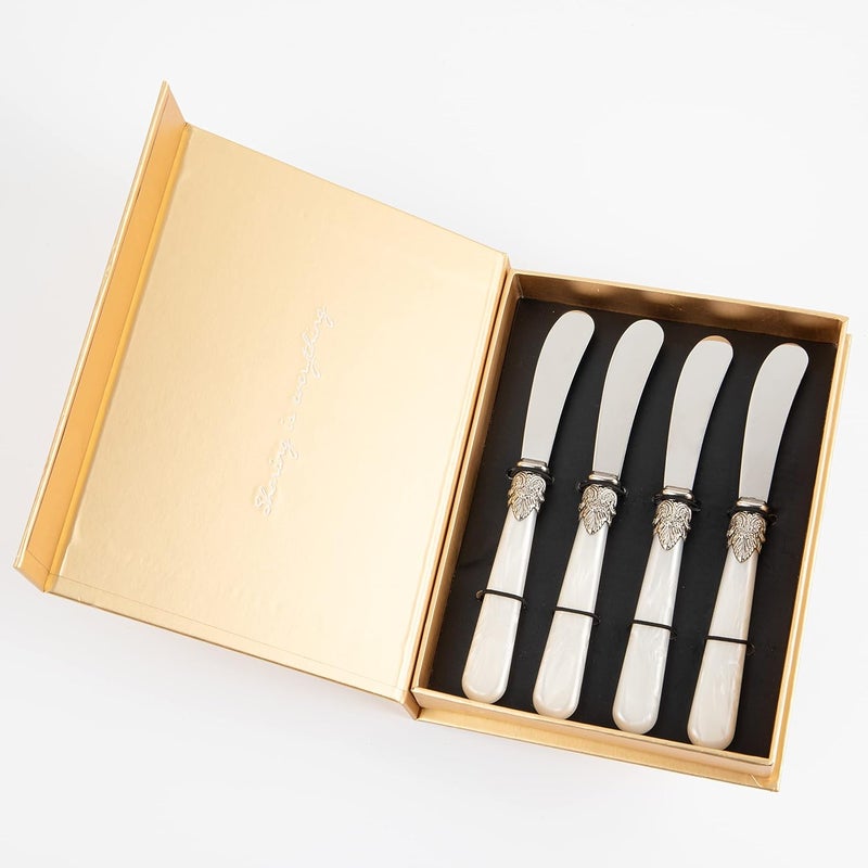 CATHYLIN REVERIE Collection 4-piece Stainless Steel Butter Spreader Cheese Knife, Giftable Butter Knives set, Bread Knife set (White Handle) - Image 3