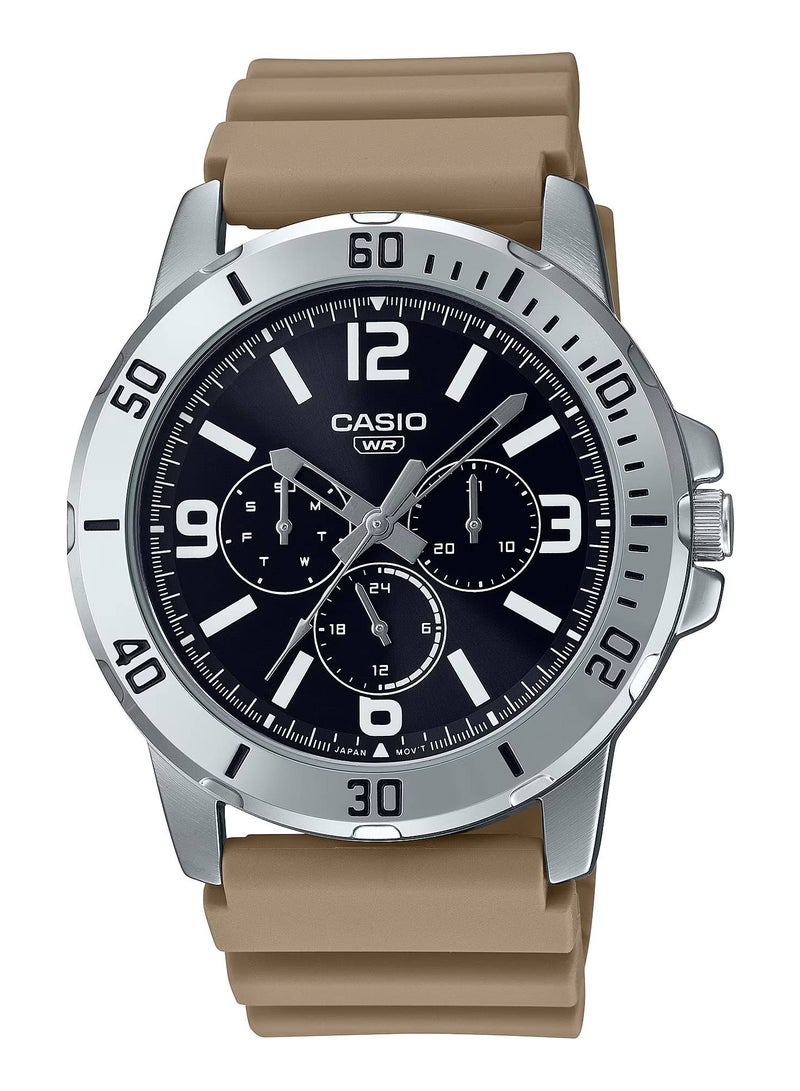 ساعة كوارتز أنالوج مقاومة للماء بسوار مطاطي للرجال MTP-VD300-5B