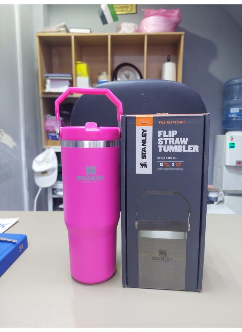 Stanley - 30 oz DARK PINK STANLEY IceFlow Stainless Steel Tumbler with Leak-Resistant Flip Straw - Vacuum Insulated Water Bottle for Home, Office, or Car, Keeps Drinks Cold for 12 Hours or Iced for 2 Days - Image 1