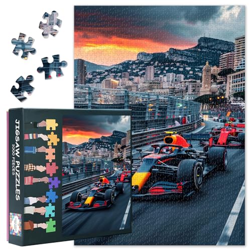 Rebotipy Racing Car Jigsaw Puzzles 1000 Pieces Formula One Car Puzzle for Adults 1000 Pieces with Letters on Back Hard Impossible Difficult Challenging Family Puzzle Sports Competition Puzzles 20x27inch - Image 1