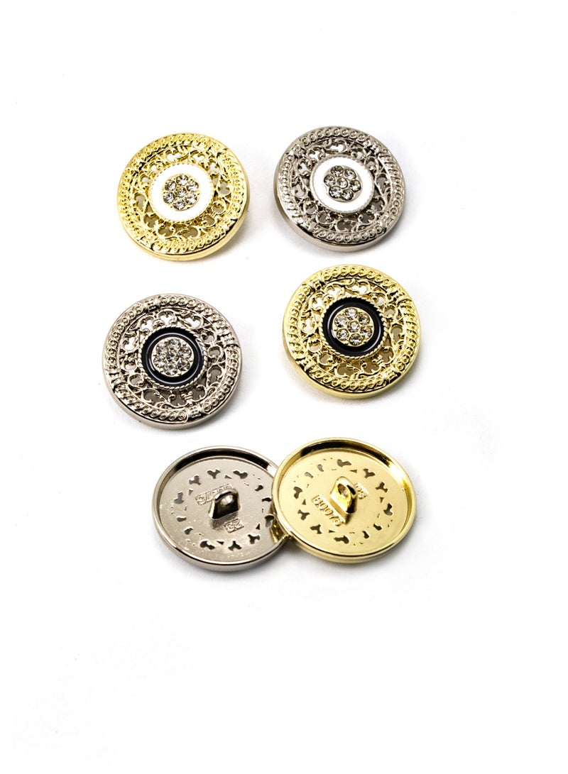 26PCS and 3 sizes Clothes Buttons - Fashion nice Design with stone Round Shaped Metal Button Set (Gold + White )  - Image 2