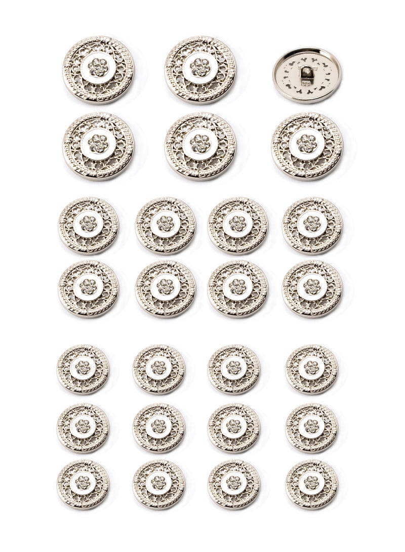 26PCS and 3 sizes Clothes Buttons - Fashion nice Design with stone Round Shaped Metal Button Set (Gold + White )  - Image 4