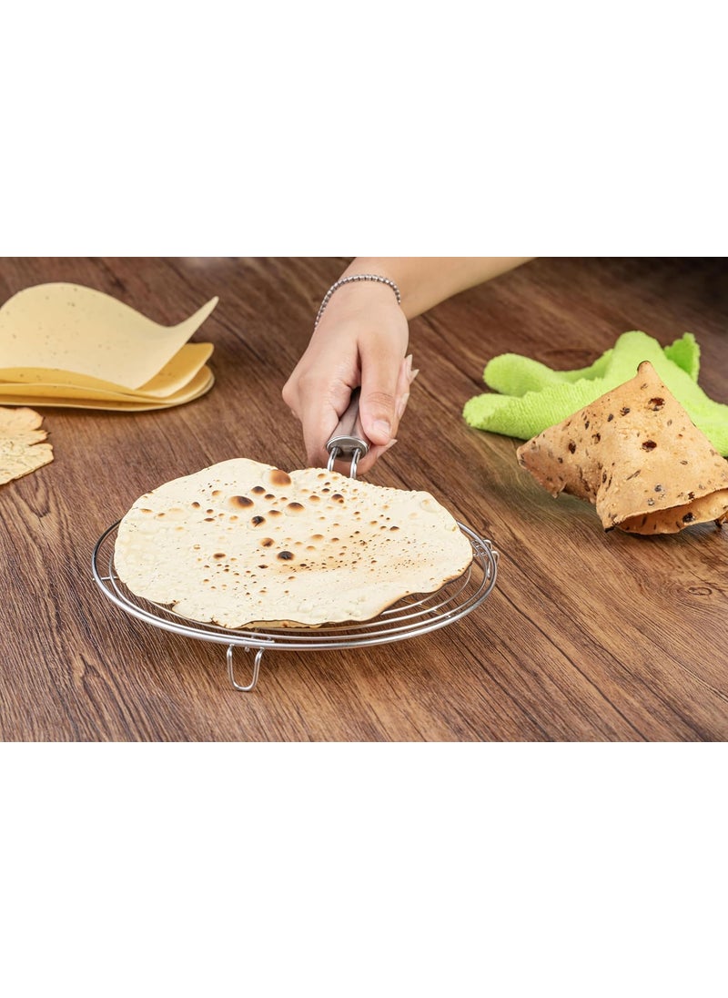 ZUPA Zupa Solid Handle Round Roaster Papad Jali Paneer Grill Roti Maker Barbeque Jali Roaster Chapati Toast Steel Mesh GrillerRoaster for Kitchen Cooking for Gas Stove Silver  - Image 2