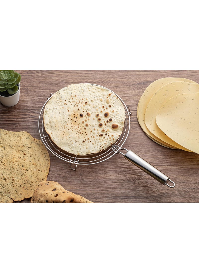 ZUPA Zupa Solid Handle Round Roaster Papad Jali Paneer Grill Roti Maker Barbeque Jali Roaster Chapati Toast Steel Mesh GrillerRoaster for Kitchen Cooking for Gas Stove Silver  - Image 3