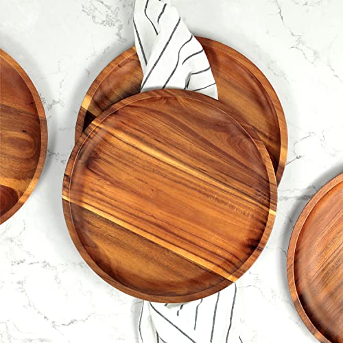 FANICHI Wooden plates (set of 4-11inch) Dinner Plates, Acacia Round Wood Plates, Unbreakable Classic Plates, Easy Cleaning & Lightweight for Dishes Snack, Dessert, Housewarming, Christmas Gift - Image 4