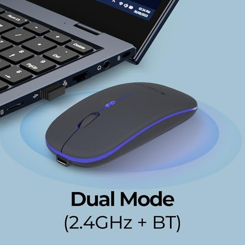 Zebronics Wireless Mouse, Dual Mode 2.4GHz + BT, Up to 1600 DPI, USB Nano Receiver, Lightweight Design, Multicolor LED Lights, Rechargeable Battery (Blanc, Grey) - Image 2
