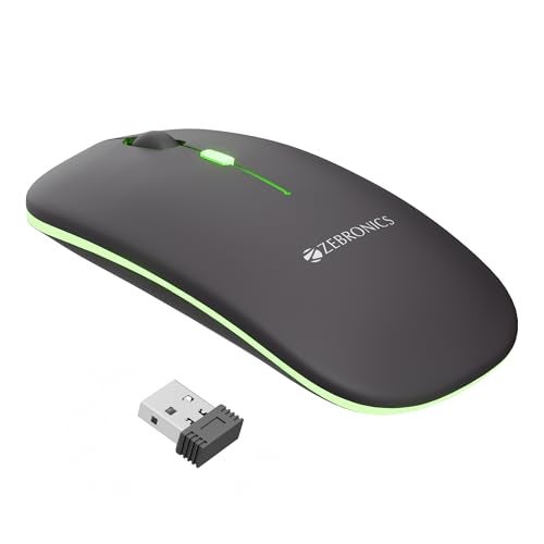 Zebronics Wireless Mouse, Dual Mode 2.4GHz + BT, Up to 1600 DPI, USB Nano Receiver, Lightweight Design, Multicolor LED Lights, Rechargeable Battery (Blanc, Grey) - Image 1