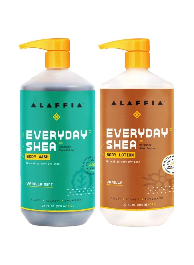 Alaffia Everyday Shea Vanilla Lotion And Vanilla Mint Body Wash Normal To Very Dry Skin Cleanses And Hydrates Soft And Supple Skin With Shea Butter Lemongrass Neem And Coconut Oil 32 Oz Each - Image 1