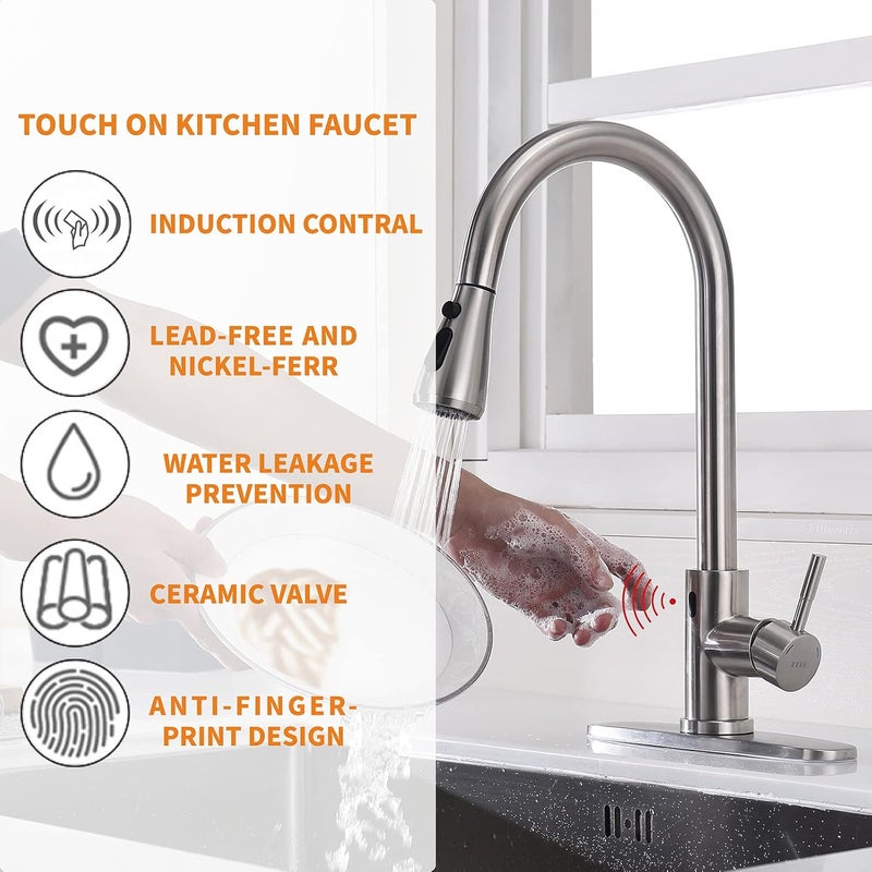 Keer Touchless Kitchen Faucet with Pull Down Sprayer, Motion Sensor Kitchen Faucet with Kitchen Soap Dispenser, Single Kitchen Faucet High Arc Pull Out Faucet for Kitchen Sink RV，Brush Nickel - Image 2