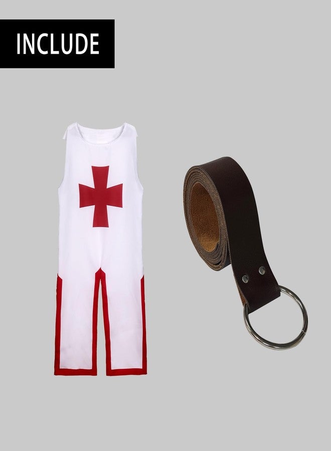 VZQI Kids Crusader Costume White Medieval Knight Tunic Boys Outfit Renaissance Roman Warrior Sleeveless Costume Halloween with Belts L - Image 2