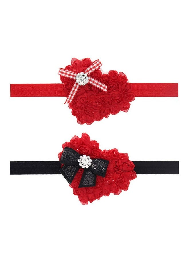 JustMyDress JustMyDress Baby Girls Flower Headband Heart-Shaped Hair Band With Bowknot Valentine's Day JHV03 (Set A)  - Image 1