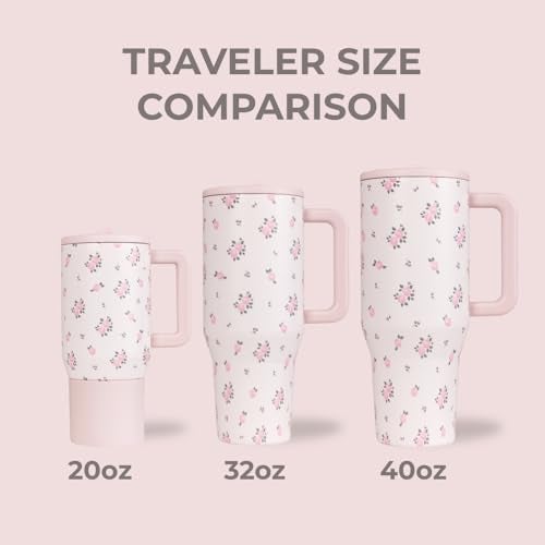 HydroJug Traveler - 32 oz Water Bottle with Handle & Flip Straw - Fits in Cup Holder, Leak Resistant Tumbler-Reusable Insulated Stainless Steel & Rubber Base - Gifts for Women & Men, Wildrose - Image 4