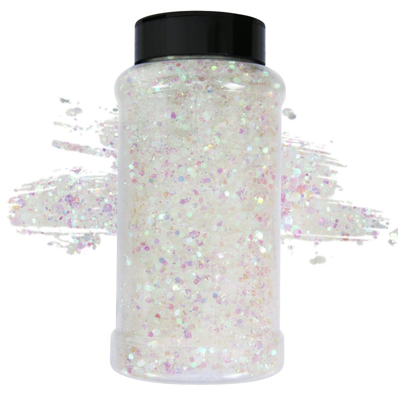TORC 1 Pound Iridescent White Glitter 16 oz Mix Chunky Glitter Bulk for Resin Craft Cosmetic Art Festival Decoration
