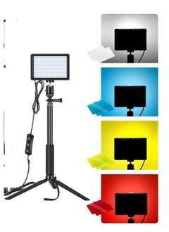 General Spot LED Live Flat Panel Light Double Color Temperature With 4 Color Film Shaking Sound Live Food Photography Video Fill Light-Light Source Color:1 Lamp 1 Selfie Stick 1 Small Tripod 1 Gimbal 4 Colo  - Image 1