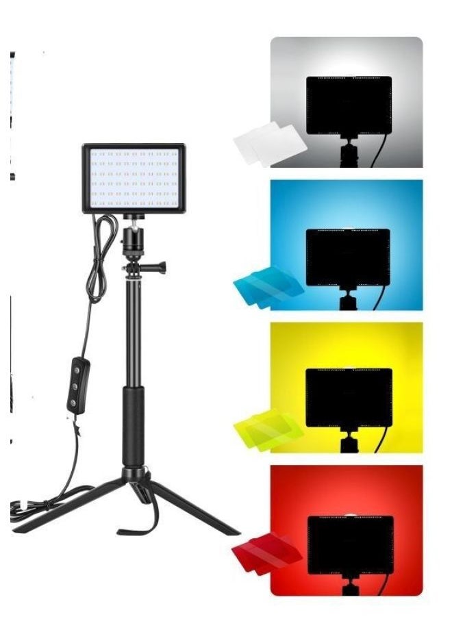 General - Spot LED Live Flat Panel Light Double Color Temperature With 4 Color Film Shaking Sound Live Food Photography Video Fill Light-Light Source Color:1 Lamp 1 Selfie Stick 1 Small Tripod 1 Gimbal 4 Colo - Image 1