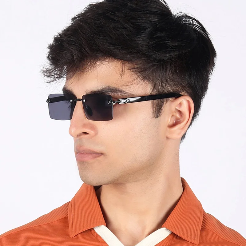 ووجلز نظارات شمسية مستطيلة بدون إطار لون أسود حماية من الأشعة فوق البنفسجية للرجال والنساء