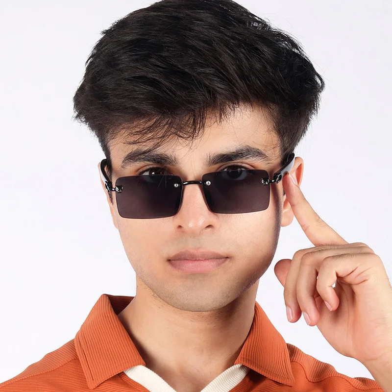 ووجلز نظارات شمسية مستطيلة بدون إطار لون أسود حماية من الأشعة فوق البنفسجية للرجال والنساء